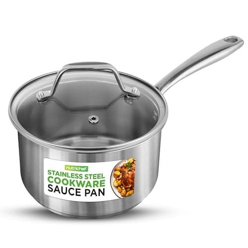 NutriChef 2 Quart Stainless Steel Saucepan with Lid - Heavy Duty Pot with Ergonomic Handles, For All Cooktops