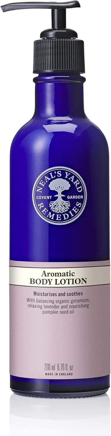 Neals Yard Remedies Aromatic Body Lotion Moisturising Skincare Gift for Women Soothing Scent of Geranium Lavender Essential Oils 200ml
