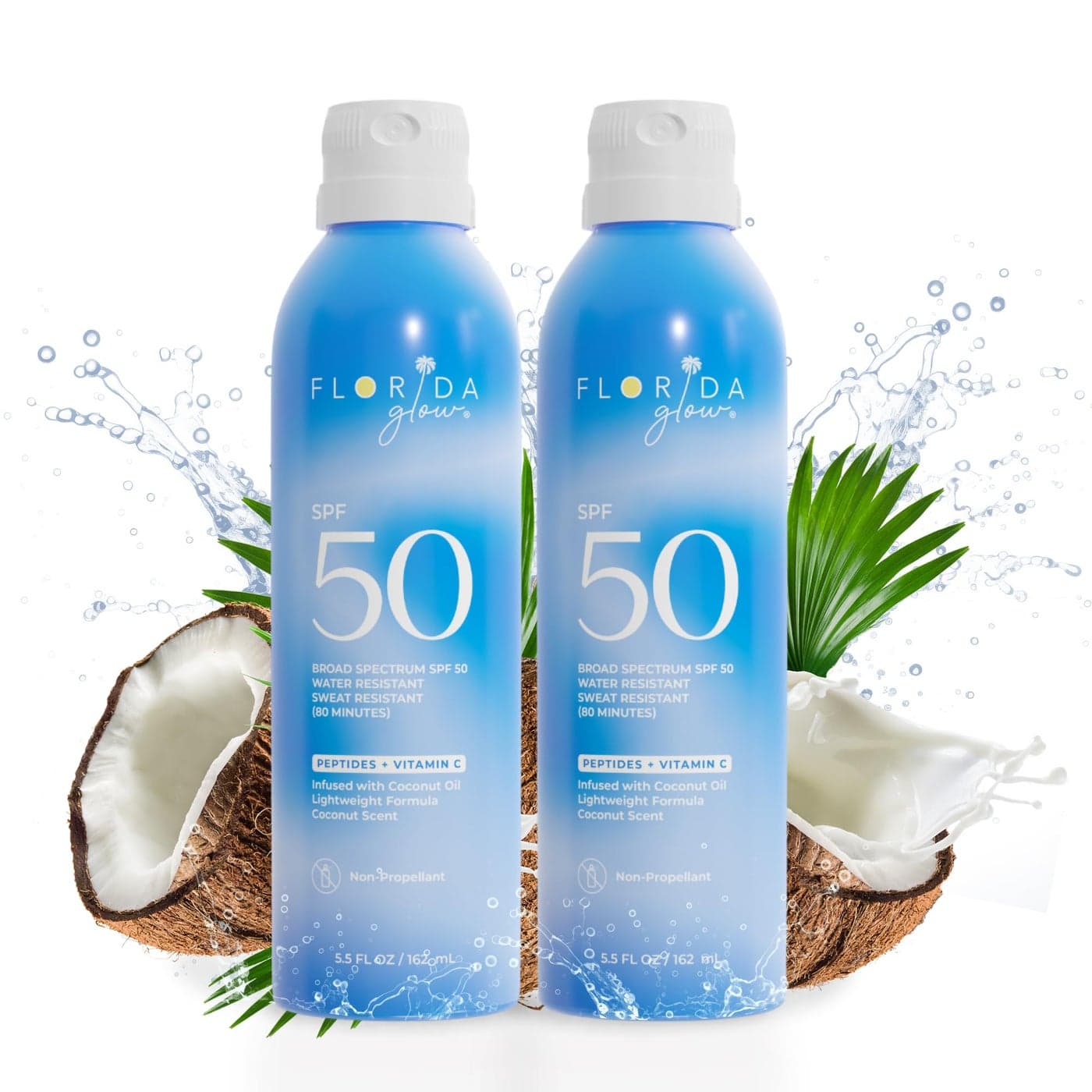 Florida Glow SPF 50 Sunscreen Spray Hawaii 104 Reef Act Florida Keys Compliant Broad Spectrum Water Resistant Sport Sun screen Child Friendly PABA Free Oxybenzone Free 55 Fl Oz 2pack