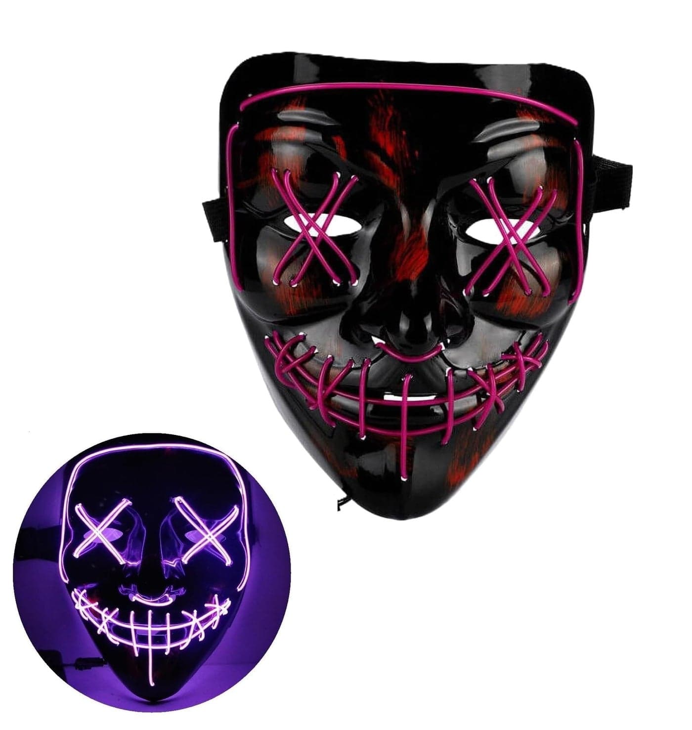 AUGEN Halloween Mask, Led Costume Mask, for Men Women Kids, No UV Damage, Party Hit Clown Mask for Adults (Purple)