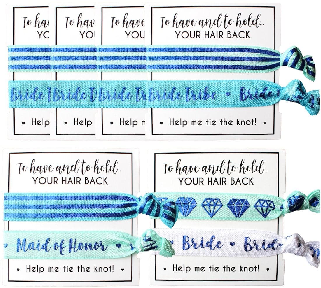 Bride Tribe Hair Tie Cards. to Have and to Hold, Your Hair Back. Help Me Tie The Knot. Bachelorette, Wedding Shower, Party Favors for Bridesmaids (Pack of 6, Blue)