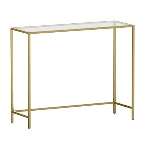 VASAGLE Console Table Tempered Glass Table Top Metal Frame Heavy Duty Adjustable Legs for Living Room Entryway Hallway Gold LGT26G