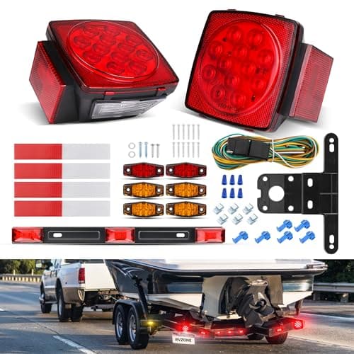 RVZONE Trailer Lights LED Kit, 12V Submersible Boat Trailer Lights Utility Led Lighting with License Plate Lights, Marker Brake Lights, Wiring Harness, for Trailer Boat Truck RV