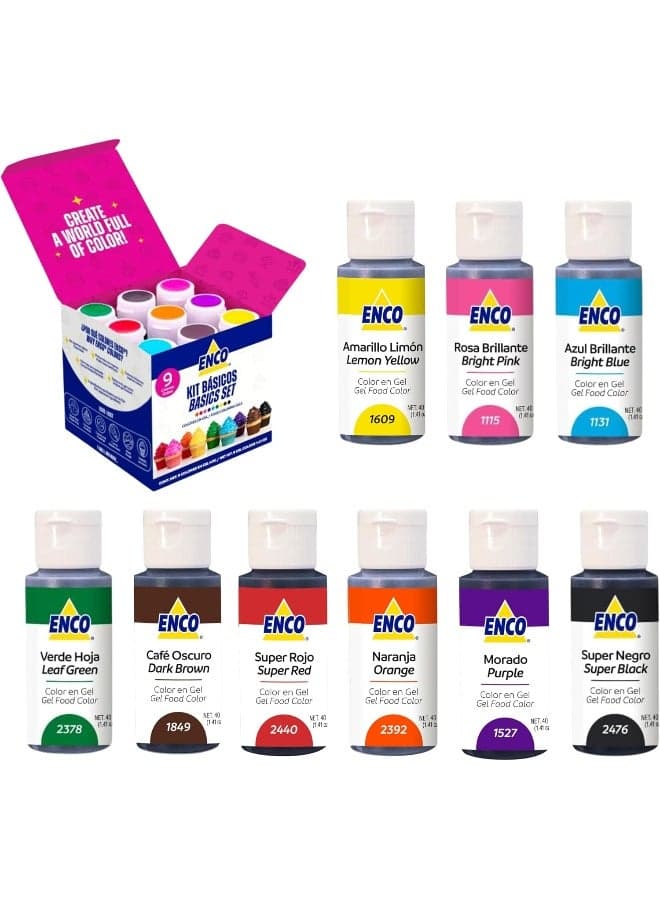 ENCO Basic Gel Food Colors Set - 9 Bottles