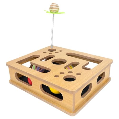 MUCAOL Cat Scratch Puzzle Enrichment Box,Cat Nail File Enrichment Box,No Assembly Required,Built-in Sandpaper Trims Your pet's Claws as They Play(Burlywood Color)