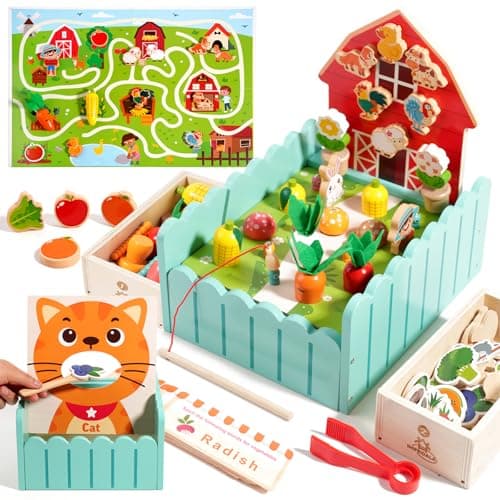 INIFEIDALA Montessori Wooden Farm Sensory STEM Toys for 25 Year Old Boys Girls Preschool Educational Toddler Toys for Speech Therapy Fine Motor Skills Development Ideal Kids Birthday GIF