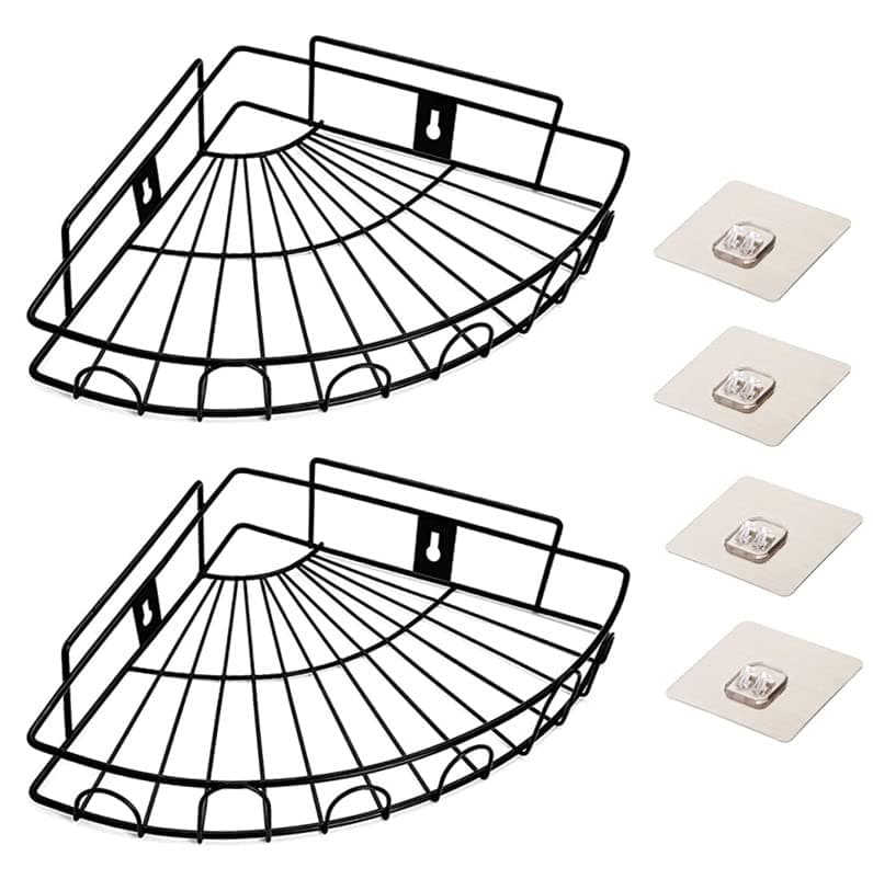 RIOMAX Wall Mounted Self-Adhesive Bathroom Corner Shelf/Kitchen Rack & Holder/Storage Organizer Rack - Bathroom Accessories (Material-GI Metal, Powder Coated Finish, Black, Pack of 2)