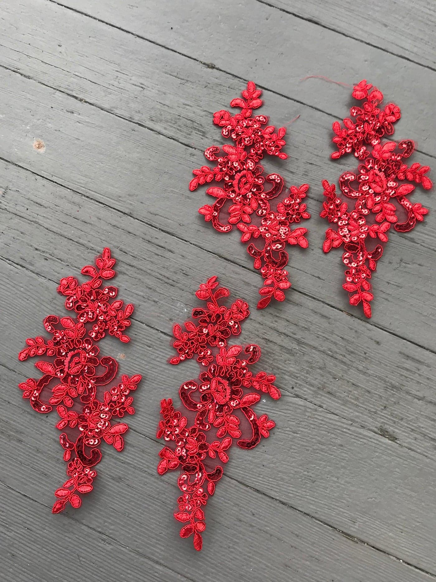 A115 Red Color Lace Appliques Two Pairs Wedding Embroidered