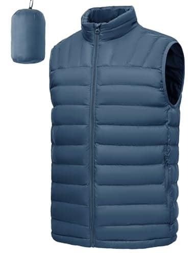 BGOWATU Men's Winter Packable Lightweight Water-Repellent Puffer Vest Zipper Quilted Sleeveless Jacket with Pockets Deep Blue XL