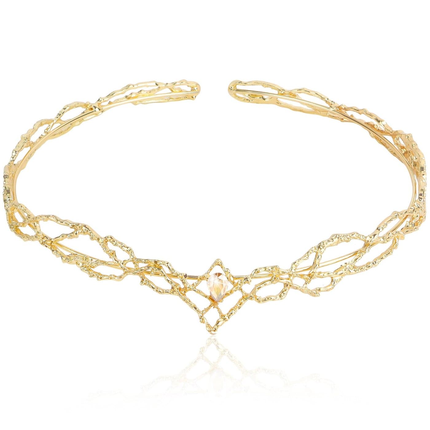 King Crown CIEHER Vintage Hobbit Elf King Gold Crown Shape Champagne Crystal Gold Tiara Costume Headbands for Women Men Crowns for Men Birthday Party Prom Wedding