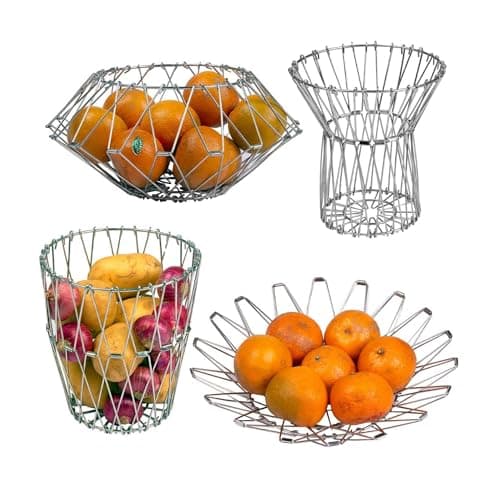 Sulfar Stainless Steel Multipurpose Folding Fruit Bowl and Vegetable Basket for Kitchen, Dining or Center Table, Flexible 8 Shapes Wire Wash Kitchen,Dining Table,Home .(Silver Color) 1 Piece