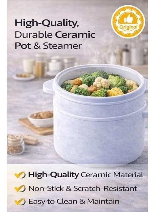 2-in-1 Mini Electric Cooker 700W 2L Rice Cooker & Steamer with Ceramic Non-Stick Pot, DX1769