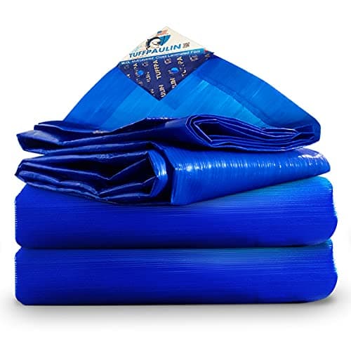 TUFFPAULIN Plastic 18Ft X 12Ft 120 GSM Blue Tarpaulin Tirpal Tadpatri Tharpai Thadika,Extra Strong,Reinforced Eyelets,Uv Resistant,100% Waterproof Virgin,6 Layer Mlcl 3D Rib Technology-1 No.