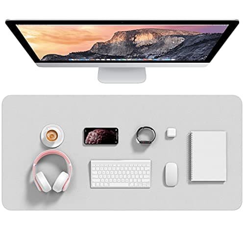 Hsurbtra Desk Pad, 35.5" x 17" PU Leather Desk Mat, XXL Extended Mouse Pad, Waterproof Desktop Blotter Protector, Non-Slip Ultra Thin Large Laptop Keyboard Writing Mat for Office Home, Gray