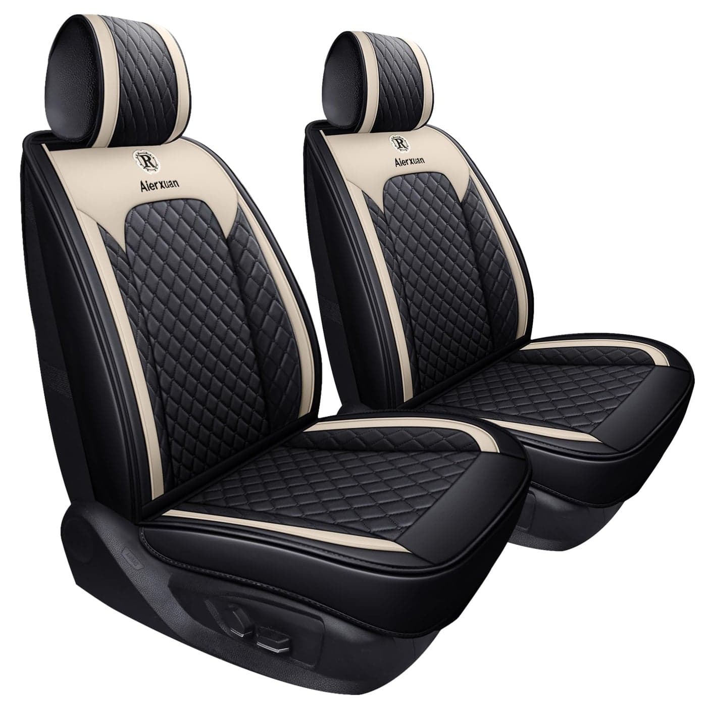 Aierxuan Front Seat Covers for Cars Leather Waterproof Universal Fit for Kia Soul Sorento Optima Sporage Mazda Toyota Chr Prius Venza Fj Cruiser Jeep Wrangler2 PCS Front BlackBeige