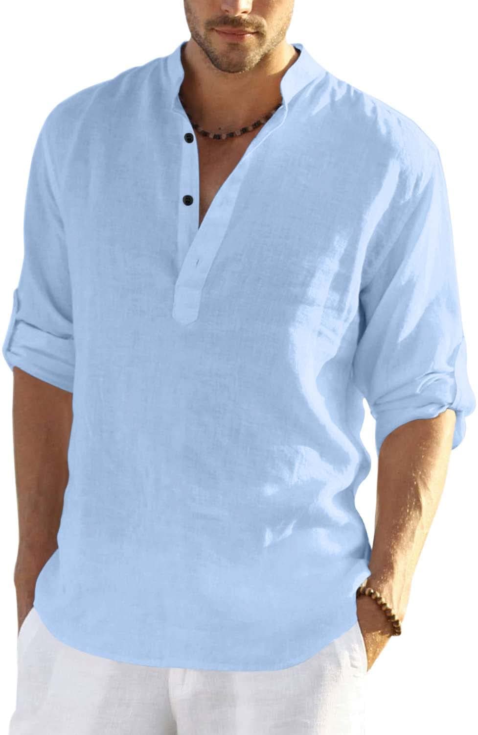 Zartha Men's Cotton Blend Casual Kurta Shirt (XL, Sky Blue)