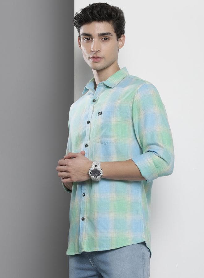 Men Blue Regular Fit Checked Shirt