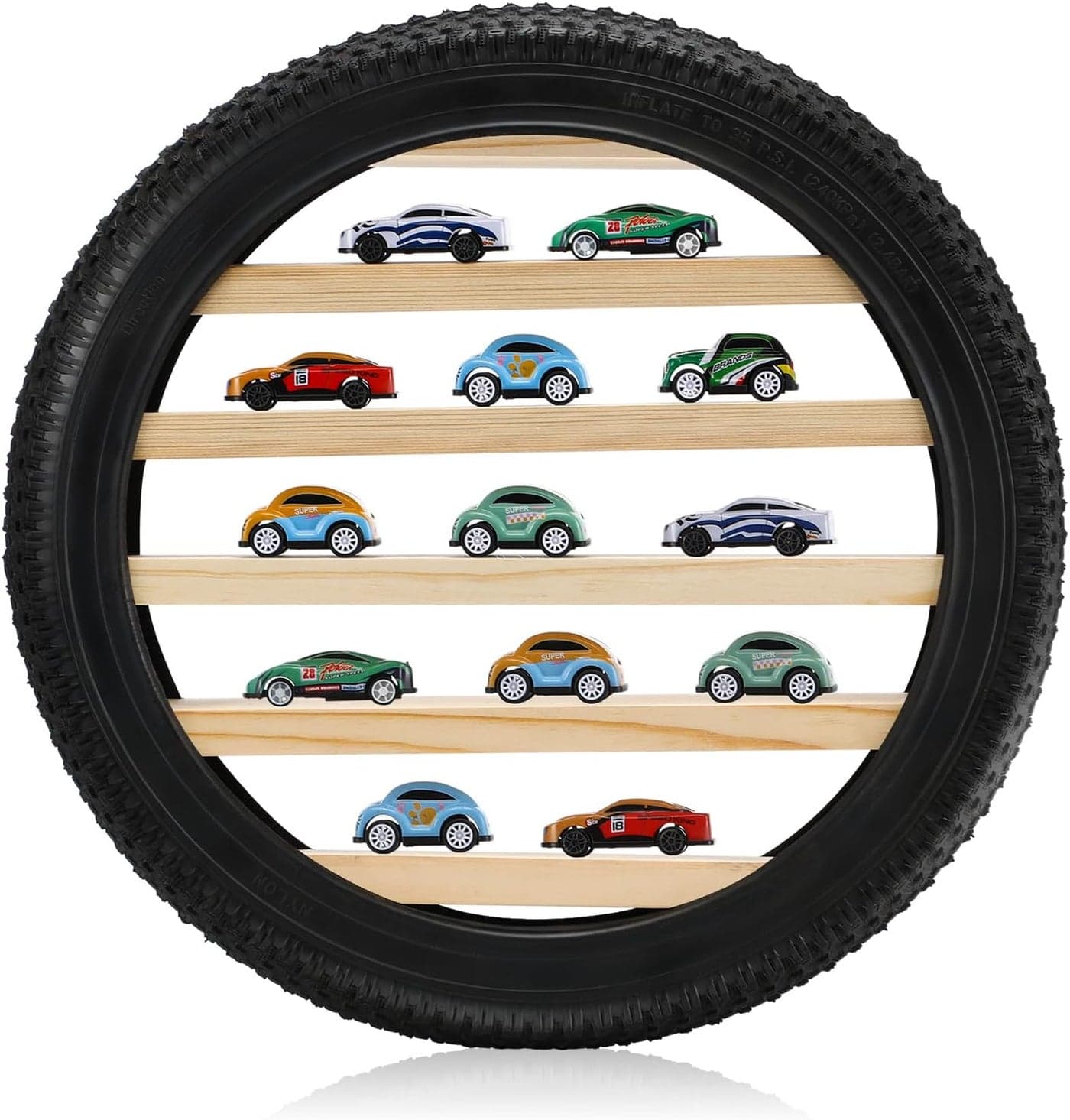 Lineshading Tire Toy Box Wall Car Display Shelf for 1/64 Scale Collectible Cars (Diameter 16 Inches)