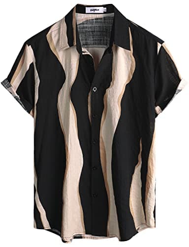 VATPAVE Mens Casual Hawaiian Floral Shirts Short Sleeve Button Down Tropical Shirts Beach Summer Shirts Small Black Coffee