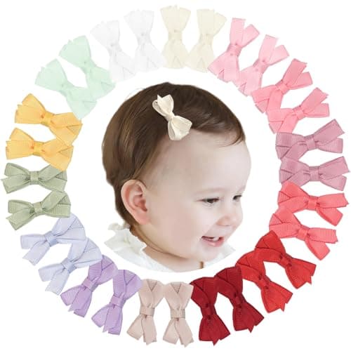 DED 28PCS 22 Fully Lined Baby Bows Hair Pins Tiny Hair Clips Fine Hair for Girls Infants Toddlers Set of 14 Pairs
