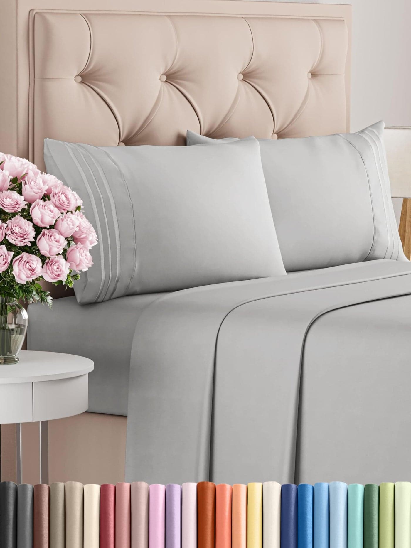 King Size 4 Piece Sheet Set Comfy Breathable Cooling Bed Sheets Set Hotel Luxury Bedding for Women Men Kids Teens Boys Girls Deep Pockets Soft and Wrinkle Free OekoTex French Grey