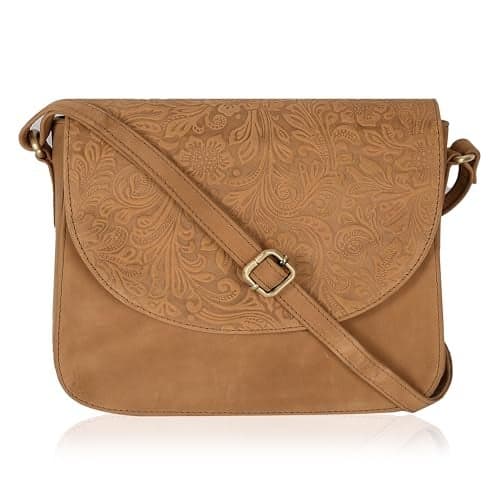 Ozora Vintage Genuine Leather Shoulder Crossbody Purse For Women with Adjustable Strap, Mobile Pocket & Inside Zipper (E.Cognac Hunter)
