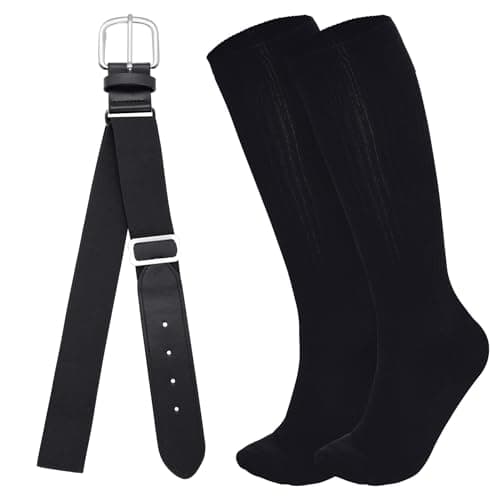 Dxhycc Youth Baseball Socks and Belt Combo Set Softball Baseball Socks and Elastic Waist Belt for Youth Boys Girls, Black