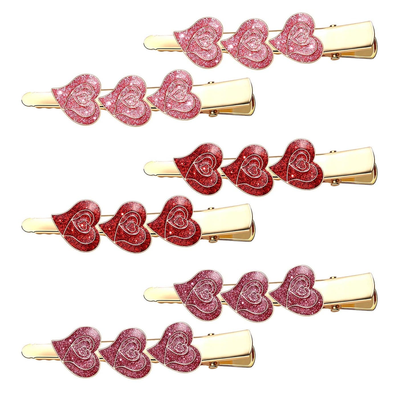 Valentines Day Hair Clips Glitter Heart Shape Alligator Metal Clip Sparkle Rhinestone Enamel Love Heart Hairpins Sweet Triple Heart Hair Barrettes for Women Girls Styling Hair Accessory C Glitter Heart Clips23