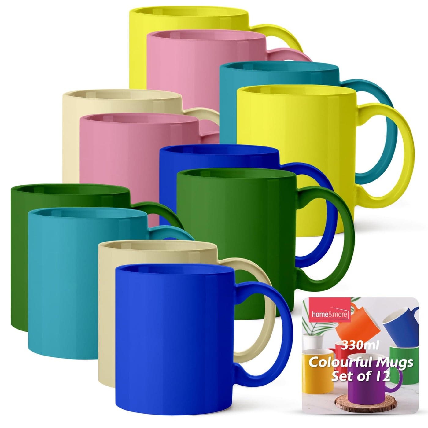 SOL Colourful Mugs Set of 12330ml Ceramic Mug Set Coloured Coffee Mugs for Tea Hot Chocolate Vibrant Durable Mugs Great for Home Office Cafes Gift Ideas