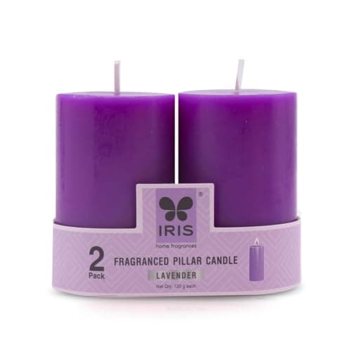 IRIS Home fragrances Pack of 2, Fragranced Pillar Candles- 120G Each- 2"X 3" (Lavender)