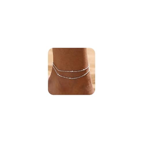 LEXODY Silver/Gold Anklets for Women, Sterling Silver Evil Eye Ankle Bracelets for Women Trendy Dainty Waterproof Anklets Set Adjustable Layered Anklet Bracelets for Women Jewelry Gift