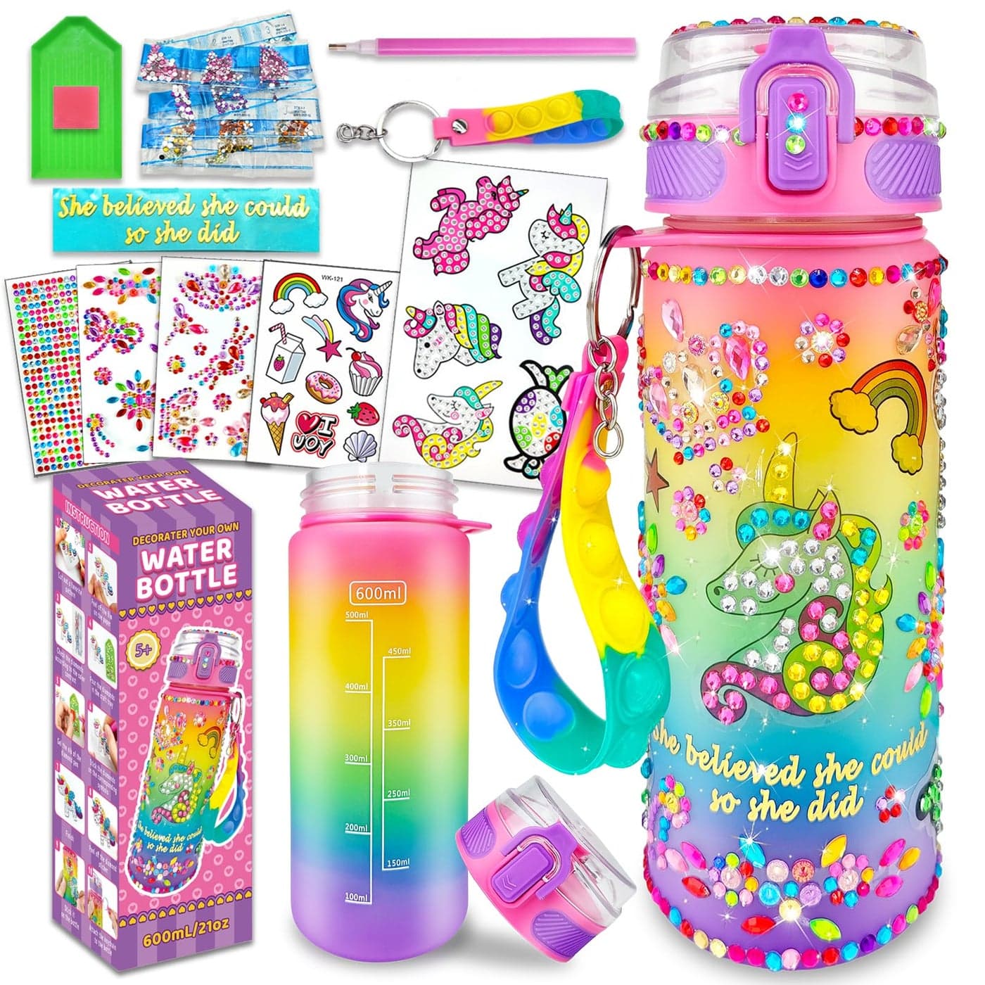 EDSPORTSHOUSE Decorate Your Own Water Bottle Kits for Girls Age 46810Unicorn Painting CraftsFun Arts and Crafts Gifts Toys for Girls Birthday ChristmasUnicorn