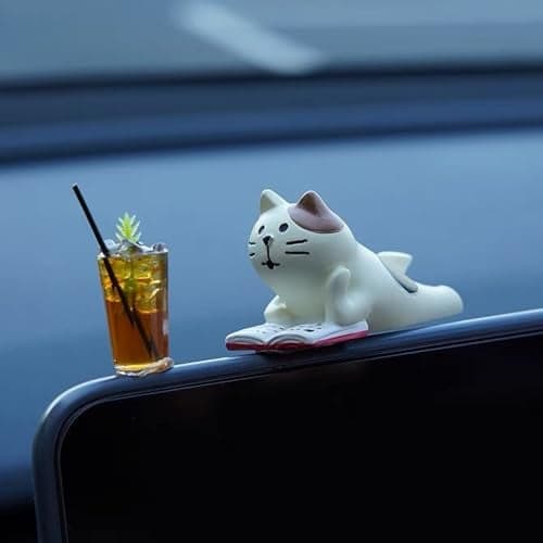 Funny Mini Lucky Cat Statues Ornaments for Car Dashboard Decorations Accessories Interior Cute Animal Action Figures for Car Dash Board Decoration Auto Windows Home Office Birthday Cake Toppers Decor