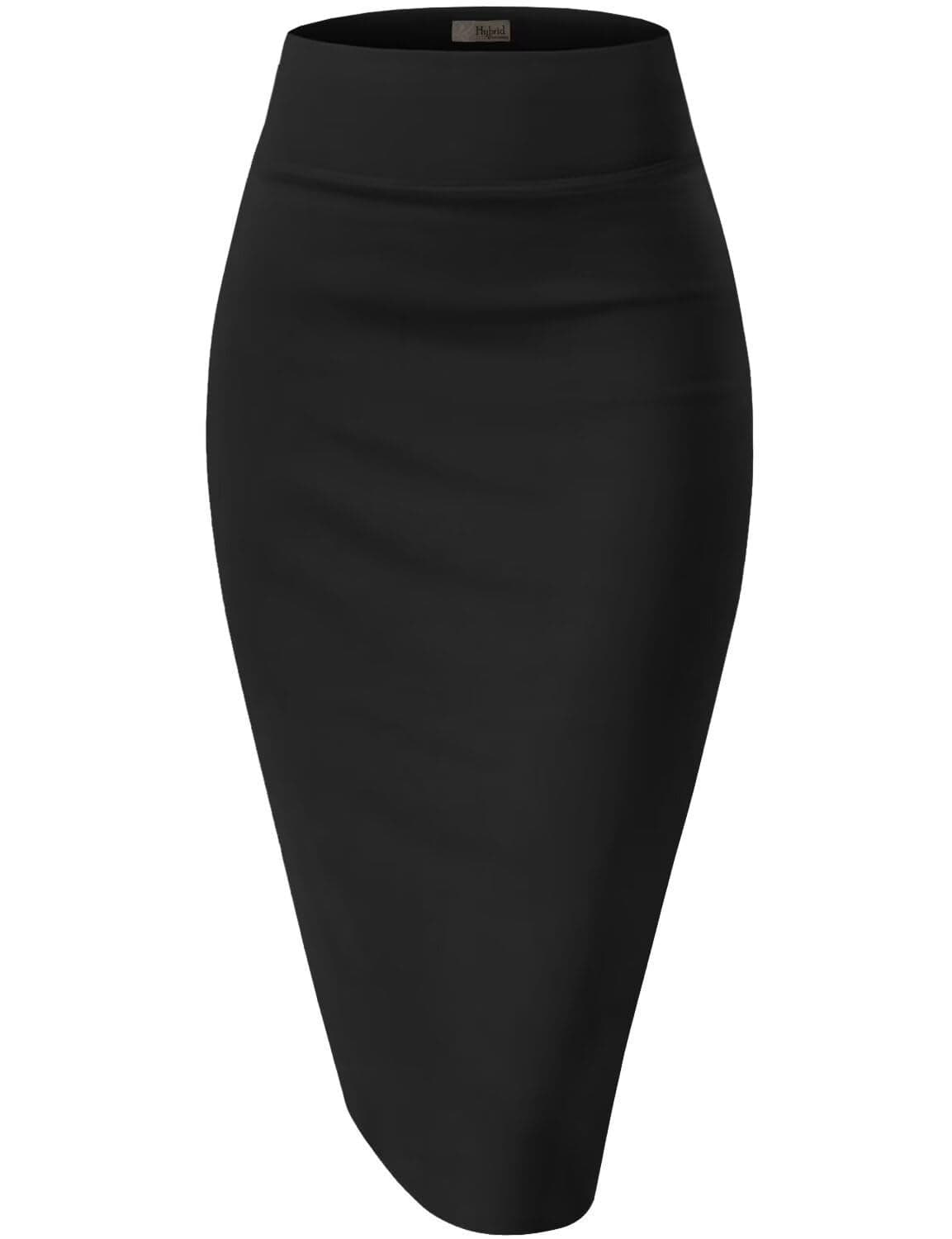 Hybrid & Company Women's Premium Nylon Ponte Stretch High Waist Pencil Suit Skirt Below Knee KSK45002 1073T Black 3X