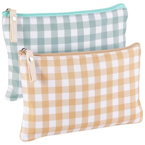 Pengxiaomei 2 Pcs Gingham Makeup Bags, Small Zipper Cosmetic Bag Green and Yellow Travel Toiletry Bag Makeup Pouch for Kids Teen Girls Tea Party Mothers Day Gifts