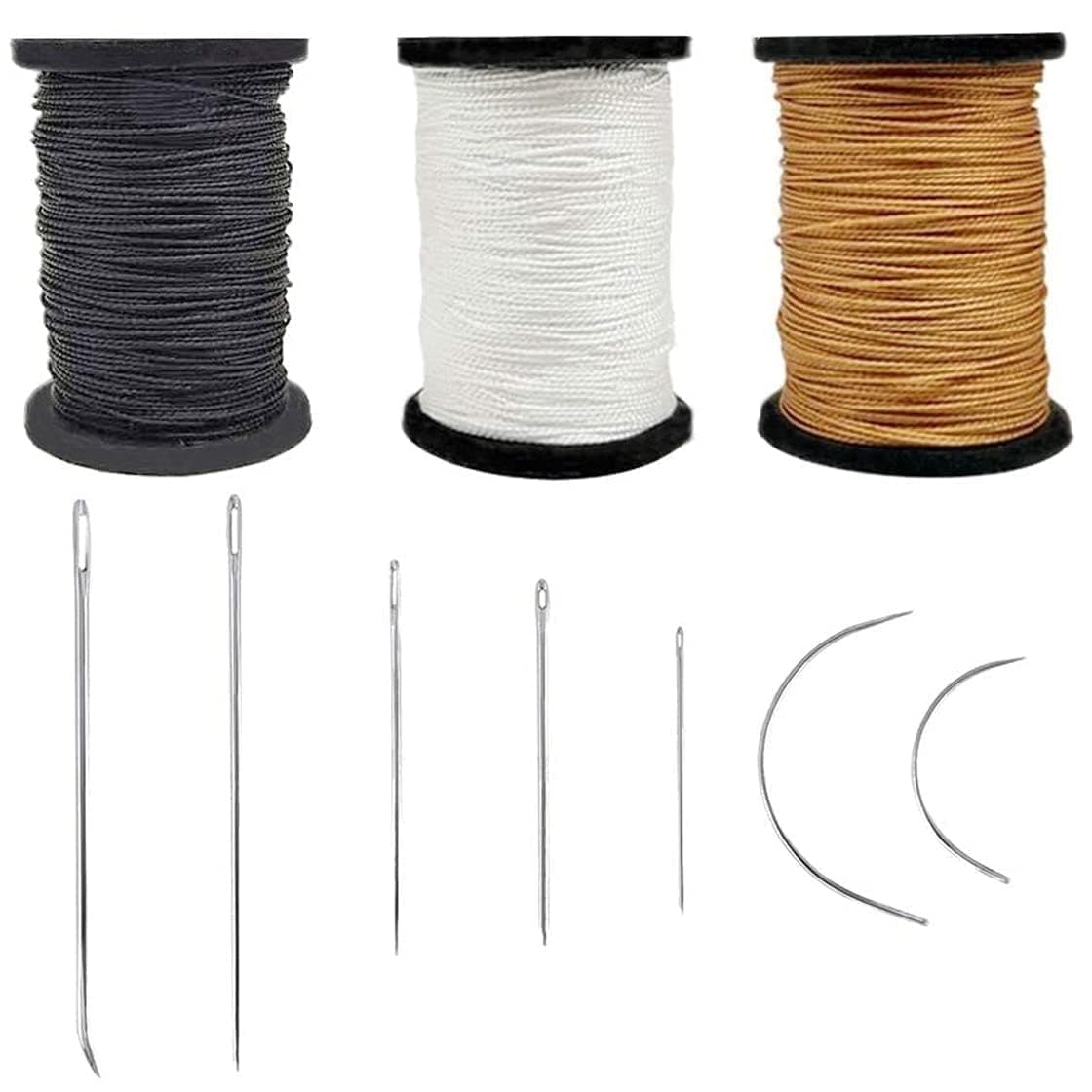 Topus Extra Strong Upholstery Repair Sewing Thread Kit and Heavy Duty Household Hand Needles Including 7 Styles of Leather Canvas Sewing Needles and 3 Rolls Nylon Thread 70 Yard Per Roll 3 Colors