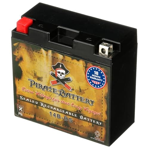 Pirate Battery YT14B-BS 12V 145 CCA AGM – Maintenance-Free 12 Ah Battery for Sportbike, ATV, Jet Ski, Scooter – T3 Nut & Bolt Terminal – Fits Yamaha FZ1, Honda CBR600RR, Suzuki GSX-S1000