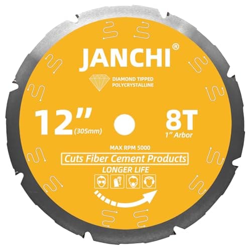 12-Inch 8T PCD Tip Hardie Fiber Cement Saw Blade with 1-Inch DMK Arbor, Polycrystalline Diamond Tipped Teeth Saw Blade for Laminate Flooring