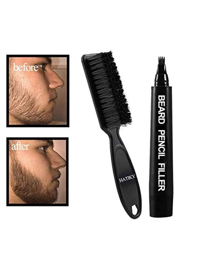 Beard Pencil Filler for Men- Water Proof& Sweat Proof, Long Lasting -Beard Pen with a Micro-Fork Tip Applicator Creates Natural Looking Beard, Moustache & Eyebrows (Black)