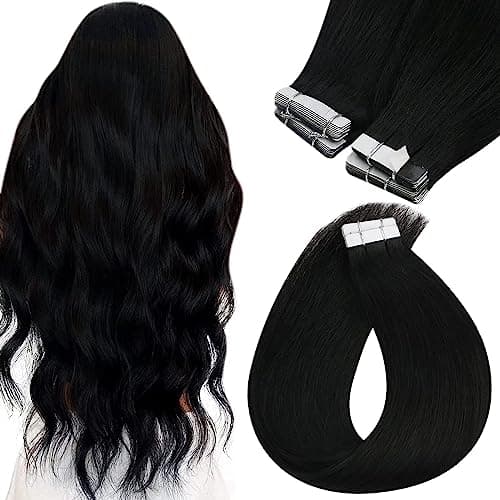 Sunny Hair Tape in Hair Extensions Human Hair 20inch Hair Extensions Real Human Hair Tape in Extensions for Women Jet Black Invisible Remy Hair Natural Straight Skin Weft Double Sided Tapes 20Pcs 50g