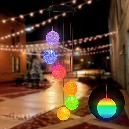 WHISKET Solar Wind Chimes Crystal Ball Color Changing Solar LED Wind Chimes Lights Portable Waterproof Outdoor Decorative (2)