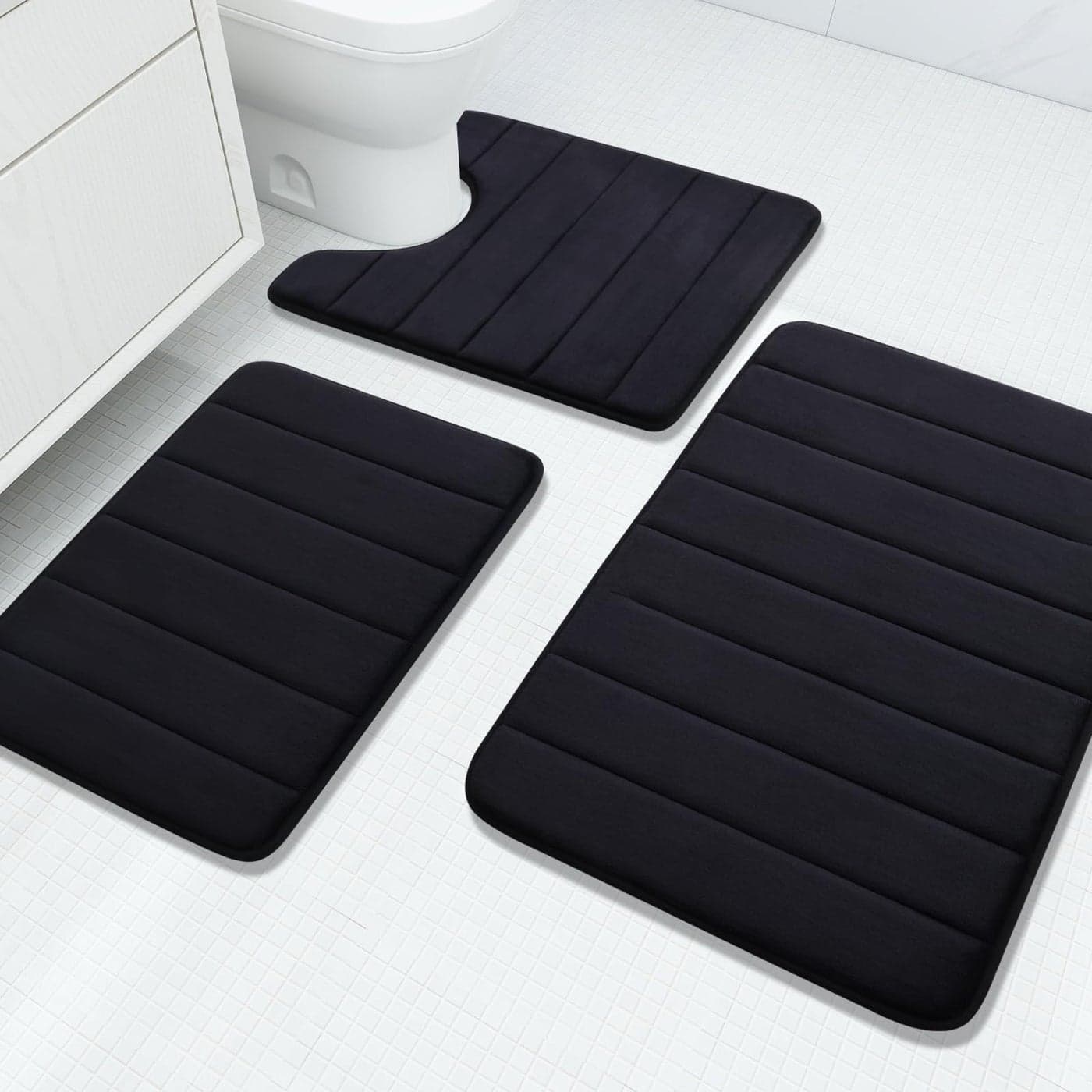 Buganda Memory Foam 3 Pieces Bathroom Rugs Set Thick Soft Absorbent NonSlip Bath Mats Washable SmallLargeContour Bath Rugs 24 x 16 30 x 20 24 x 20 Black