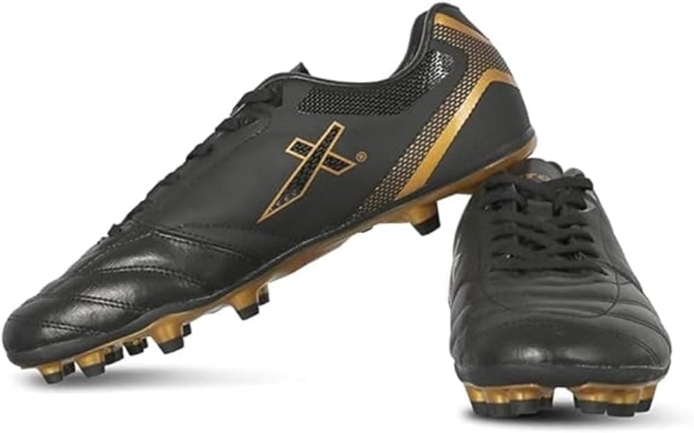Vector X Blaze-Size- 2.0 Men's Football Shoes|Sports and Soccer with Upper TPU/Synthetic Leather Comfortable Football Shoes |Men and Adult | Walking |Lace-Up |(Black-Gold, Size-6)