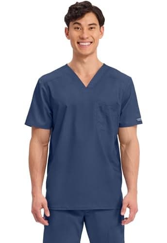 Cherokee Scrub for Men's Tuckable V-Neck Top with 1 Chest Pocket, Pen Slot, Ultra Soft, Durable, 2-Way Stretch Fabric - WW690, S, Navy