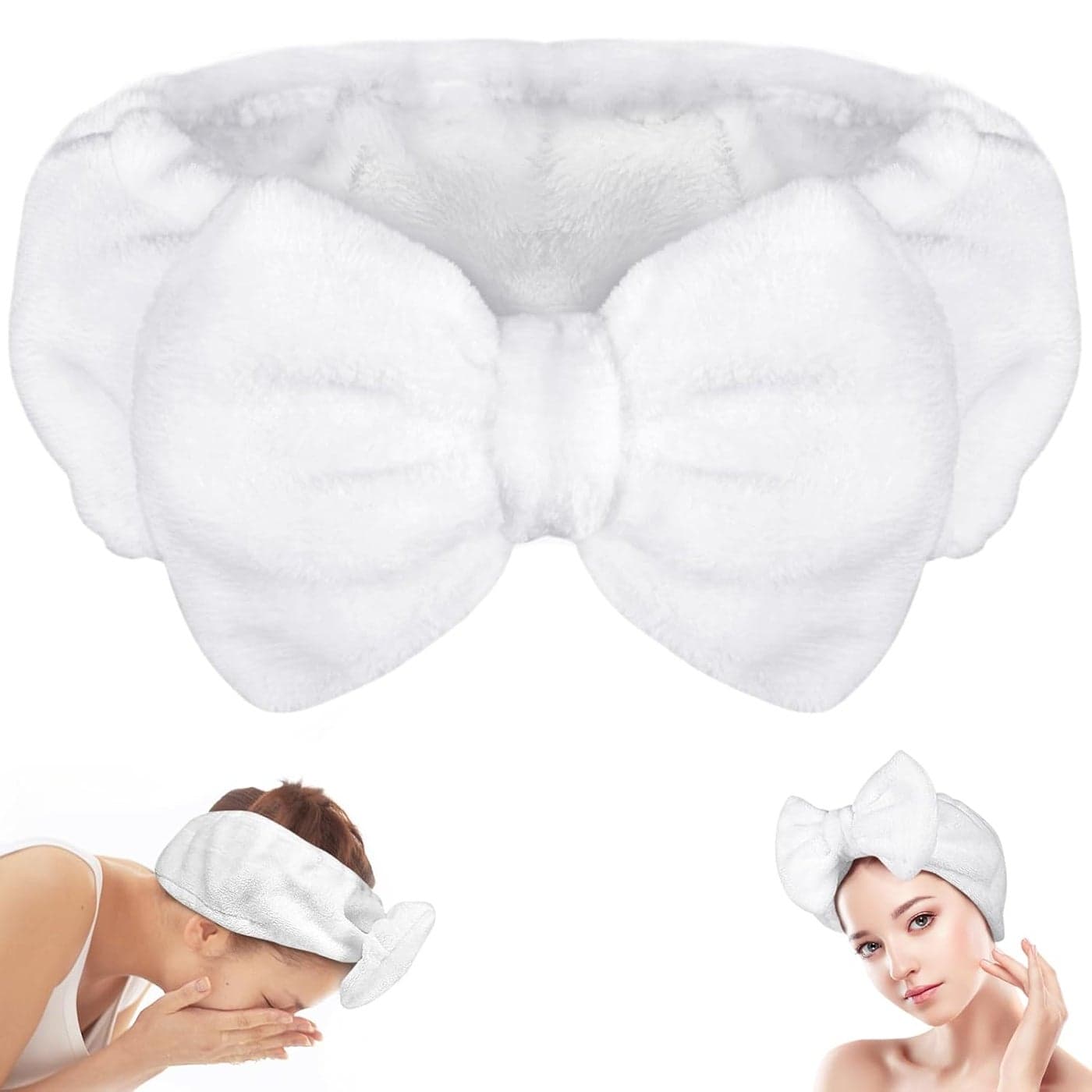Shintop Skincare Headband Soft Spa Headband Makeup Headwear with Cute Bow Elastic Hairband for Washing Face Facial Mask ShowersWhite