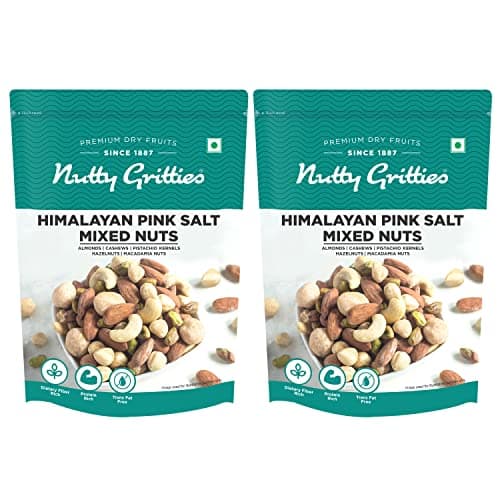 Nutty Gritties Daily Nuts with 5 Exotic Nuts Macadamias, Hazelnuts, Pistachio Kernels, Almonds, Cashews | Dry Roasted with Himalayan Pink Salt | Healthy Snack with Zero Oil, 200g (Pack of 2)