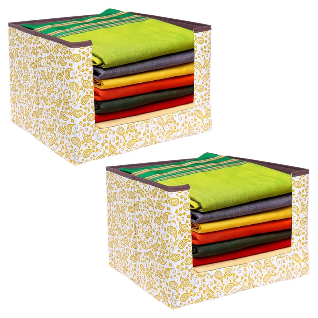 PrettyKrafts 2 Pieces Large Capacity Saree Stacker Foldable Wardrobe Organizer for Efficient Clothes Storage Stackable and SpaceSaving Non Woven Rectangle Cloth Saree Stacker Brown