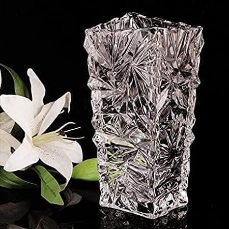 EXOMOON Diamond Glass Flower Vase for Home Decor Glass jar for Plants Indoor Bad Room Office Cafe Glass Flower Pot 10 in