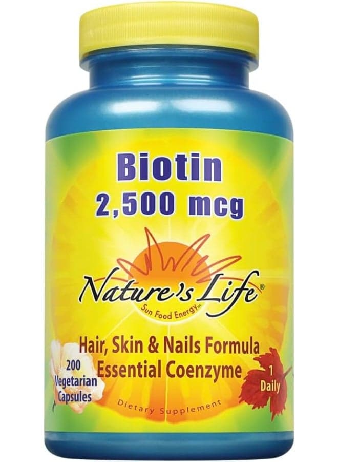 Nature's Life Biotin 2500mcg | Healthy Hair, Skin, Nail & Metabolism Support | Non-GMO | 200 Vegetable Capsules