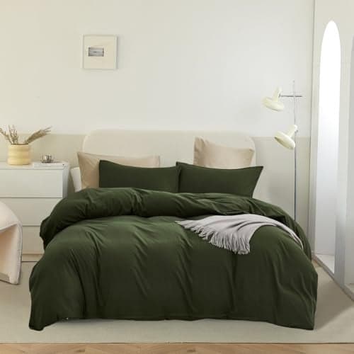 Pureant Dark Green Comforter Set Queen Dark Olive Bedding Set Solid Army Comforter for Women Men Hunter Queen Size Comforter Soft Minimalist Military Green Bedding Breathable